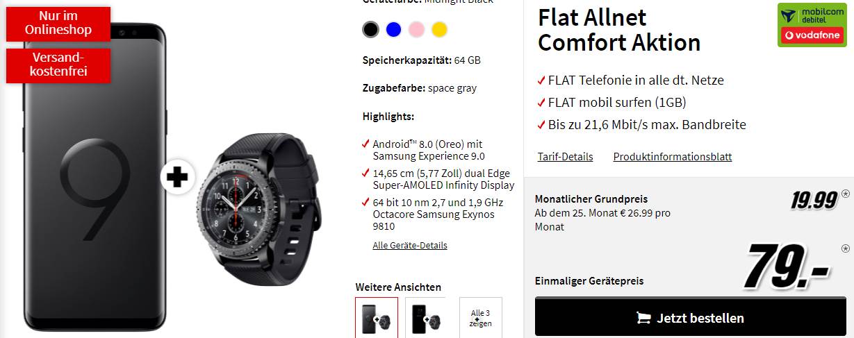 Galaxy S9 Inkl Gear S3 Und Tarif Im Angebot Von Mediamarkt