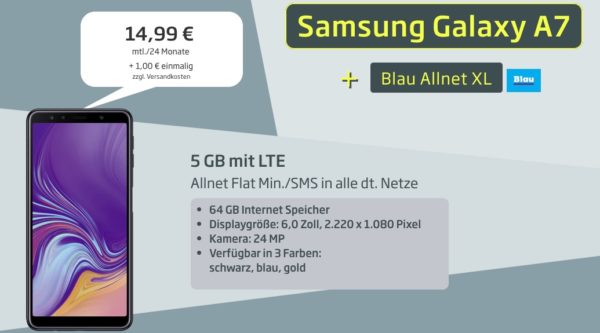 Samsung Galaxy A7 (2018) mit 64GB + Blau Allnet XL Flat ...