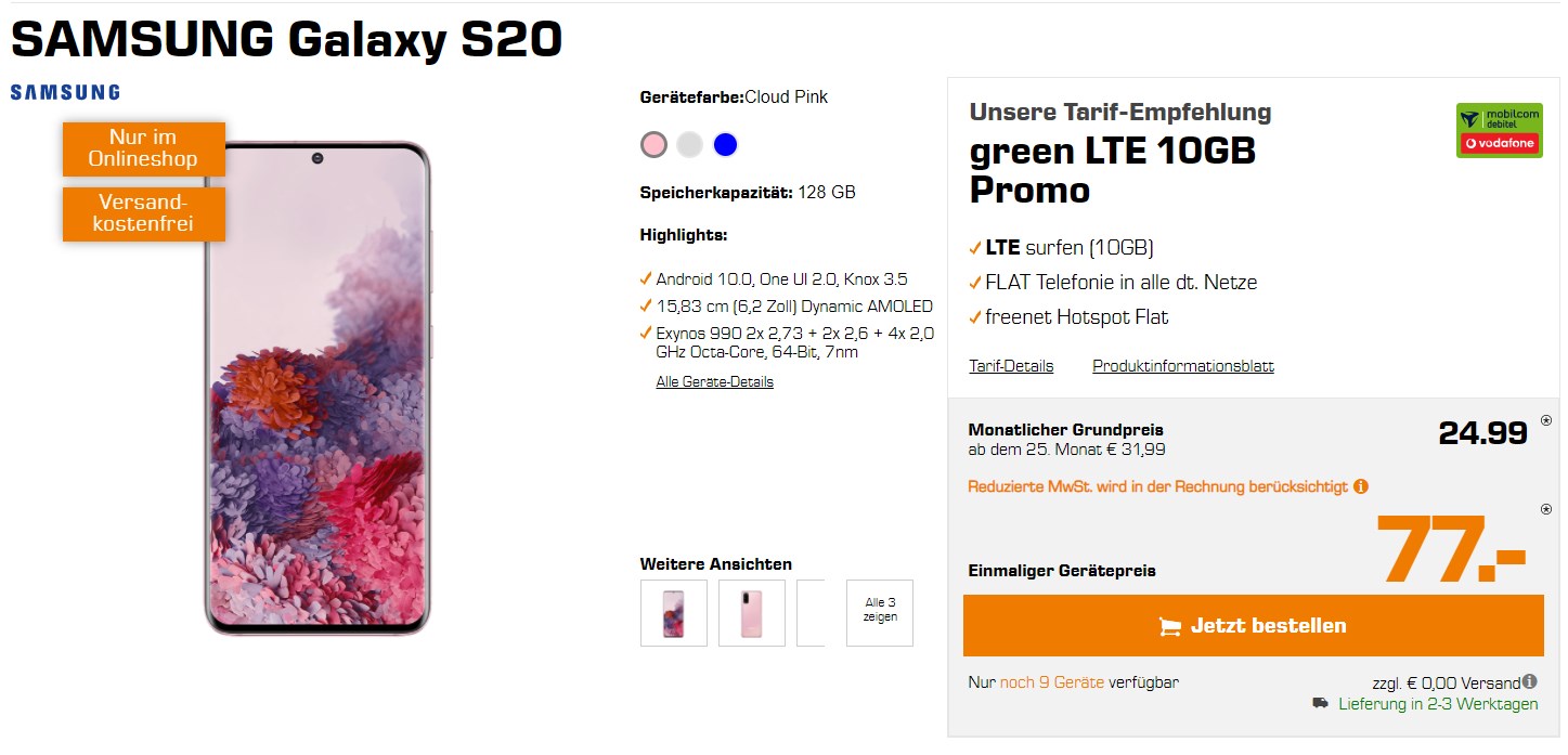 samsung s20 deals vodafone