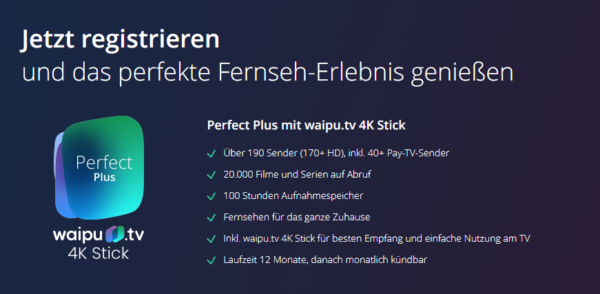 8€/Monat für 4K inkl. Perfect Stick Plus Streaming WaipuTV: