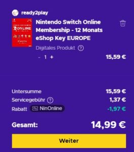Nintendo Switch Online-Mitgliedschaft (12 Monate) 25,99€ für Family für // 14,99€