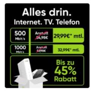 *TOP* Fette 200€ Bonus für PŸUR Pure Speed 500 & Kombi 500 ✔️ Internet mit 500Mbit/s + WLAN-Router + Telefon-Flat + 120 TV-Sender in HD + TV-Box für dauerhafte 29,99€/Monat