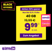 🔥 SIM24 Black November Deals: 5G AllnetFlats - z.B. 7GB für 4,99€/Monat // 40GB für 9,99€/Monat (mtl. kündbar)