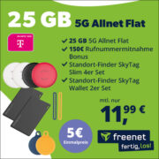 25 GB 5G Telekom Allnet-Flat + Sky Tag 2er + Sky Tag Slim 4er für 11,99€/Monat – eff. 2,74€/Monat