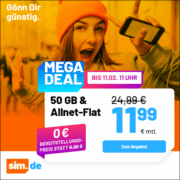 *OHNE AG!* SIM.de 15GB 5G für 5,99€ // 25GB für 7,99€ // 50GB für 11,99€/Monat // 100 GB für 19,99€/Monat (auch ohne Laufzeit!)