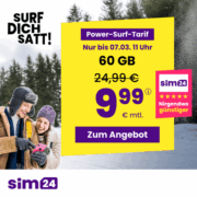 *TOP* SIM24: 5G AllnetFlats - z.B. 60GB für 9,99€/Monat (mtl. kündbar)