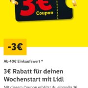 3,00€ Rabatt ab 40,00€ MEW bei Lidl mit der App